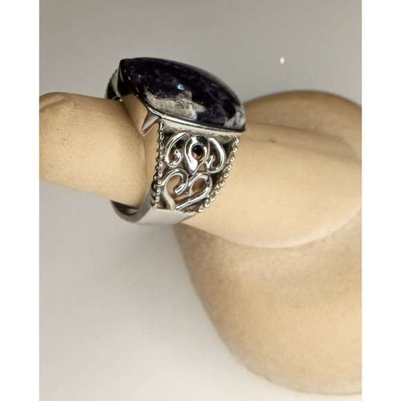 316L Stainless Steel Silver Tone Purple Stone Look Ring Size‎ 7 (10c2) - Picture 6 of 9